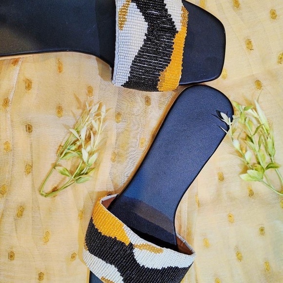 Trendy handmade black sliders with work of small beads perfect for summers ! - Picture 3 of 4